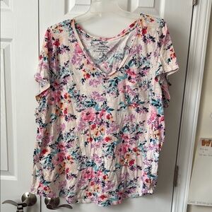 Torrid Multicolor Floral V-Neck Tee